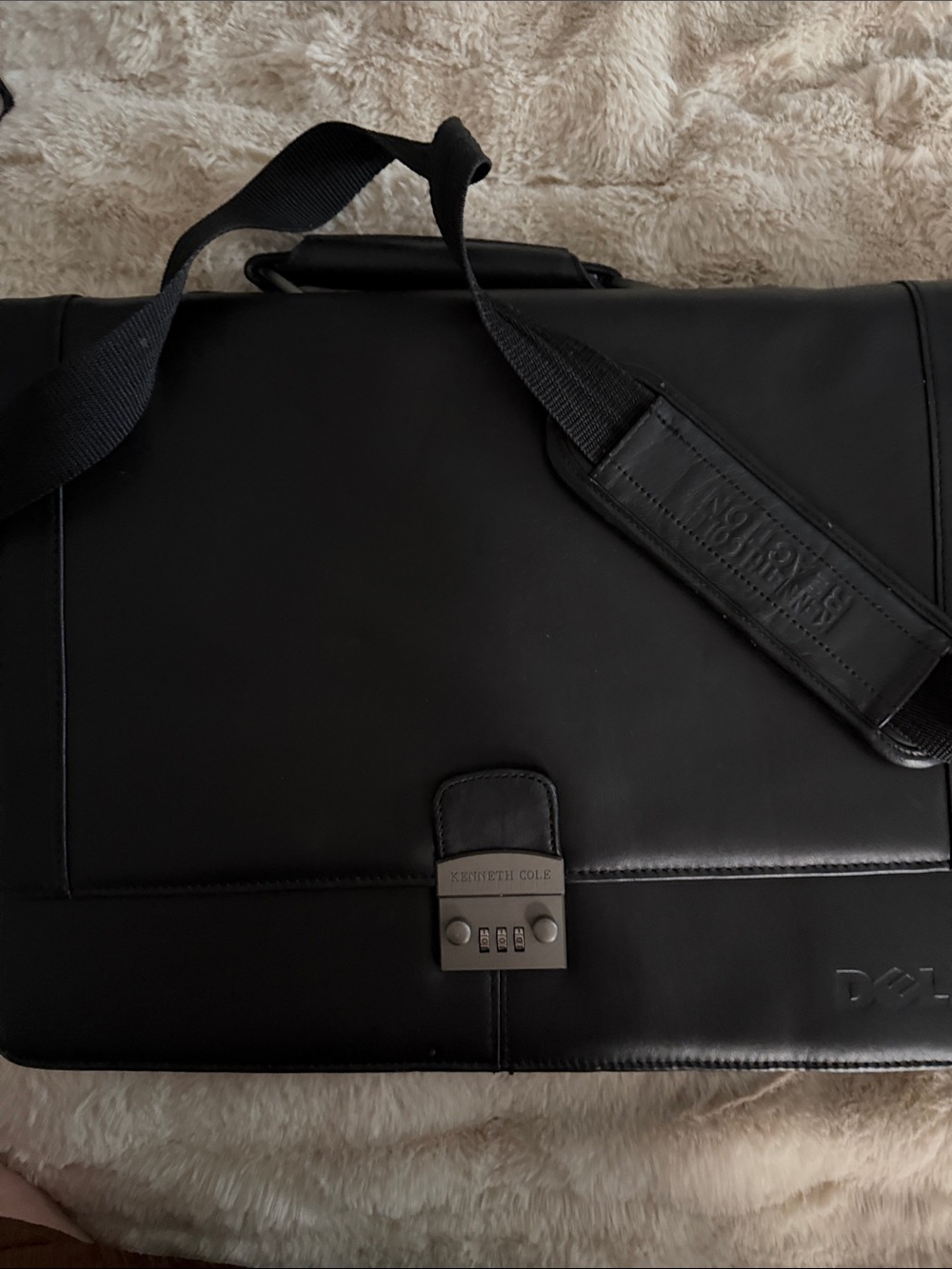 Kenneth Cole Black Leather Laptop Messenger Bag